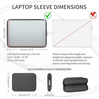 RAINYEAR Laptop Sleeve Case Compatible with 13.3 Inch Notebook Computer Tablet Chromebook 14" MacBook Pro/Max M1 M2 M3 M4 M5 Soft Carrying Bag Zipper Protective Cover with Accessories Pouch (Gray) - color: Gray, size: 13"-13.3"