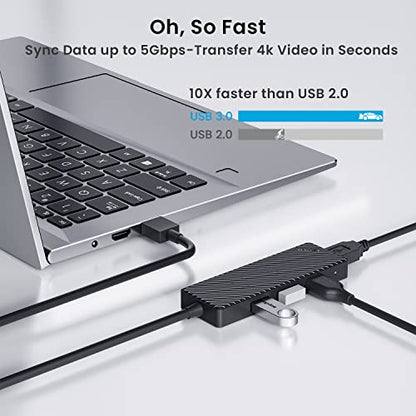 USB Hub 3.0 4-Port, Ultra Slim Data USB Splitter with 2ft Extended Cable Compatible for PC, MacBook, Mac Pro/Mini, iMac, Laptop, Surface Pro, PS4, XPS, Flash Drive, Xbox One, Mobile HDD