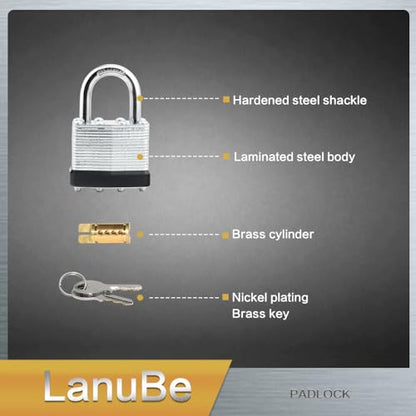 LanuBe Laminated Keyed Alike Padlock 120 Pack 1.6-in Wide Standard Shackle | Brass cylinder with keyed alike design.One key opens all locks.Black,Standard shackle for gates, sheds,hasps ＆ toolboxes - size: 120 Pack Black