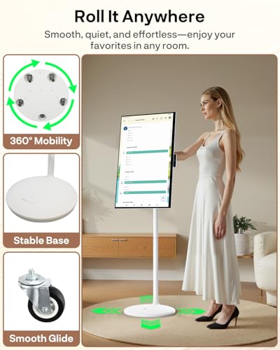 SYLVOX 32" Smart Rolling Display with Stand, Portable Touchscreen Monitor for Streaming TV Apps, Built-in 4-5H Battery, 1080P with 8MP Removable Webcam for Home, Office & Entertainment - size: 32''