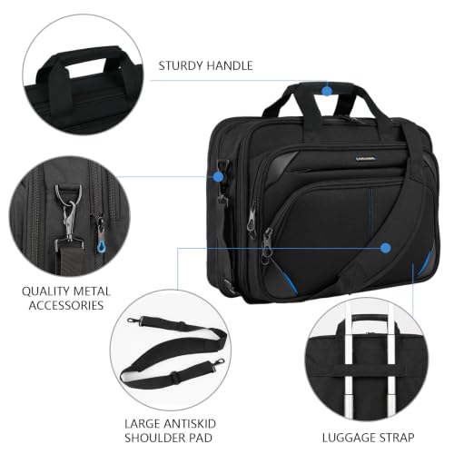 KROSER Laptop Bag 17.3 Inch Premium Laptop Briefcase, Expandable Water Repellent Laptop Shoulder Messenger Bag Durable Computer Case for Business/Travel/Men/Women (Black/Blue) - color: Black/Blue, size: 17.3 INCH