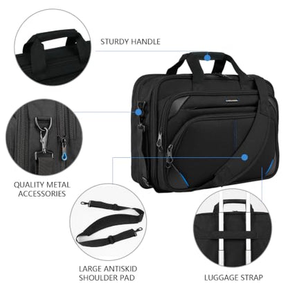 KROSER Laptop Bag 17.3 Inch Premium Laptop Briefcase, Expandable Water Repellent Laptop Shoulder Messenger Bag Durable Computer Case for Business/Travel/Men/Women (Black/Blue) - color: Black/Blue, size: 17.3 INCH