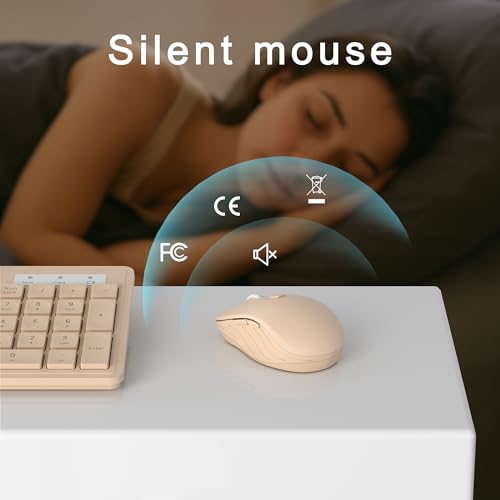 MPTOG Wireless Keyboard and Mouse Combo, Full-Size 104-Key Office Keyboard with 15 Function Keys, Numeric Keypad, Single USB Receiver, Compatible with PC and Laptop(Milk-Tea Only) - color: Milk-Tea Only