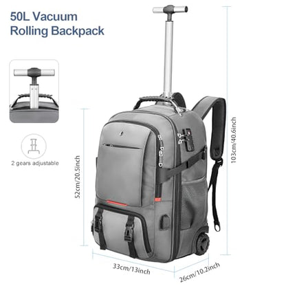 Backpack with wheels,rolling backpack with 2 Packing Cubes and compression bags,Laptop Compartment,Water Resistant Luggage suitcase,Air Travel,Weekend Trips (Grey) - color: Grey