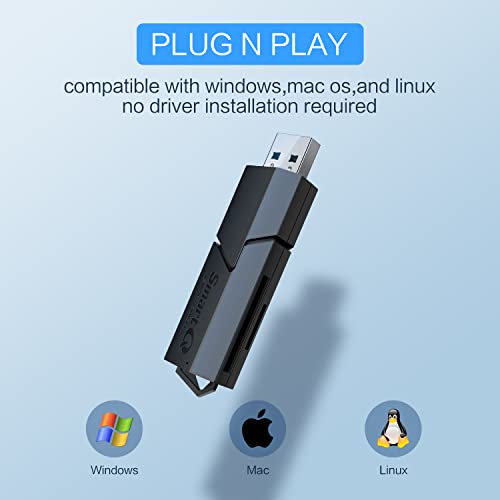 SmartQ USB 3.0 Dual Slot SD Card Reader – Fast SD & Micro SD Memory Card Reader for Camera, Photographer, Laptop, MacBook & Windows PC - size: Single