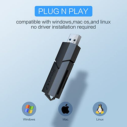 SmartQ USB 3.0 Dual Slot SD Card Reader – Fast SD & Micro SD Memory Card Reader for Camera, Photographer, Laptop, MacBook & Windows PC - size: Single