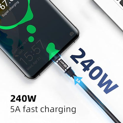 TBBGA 240W USB C to USB C Cable，5FT Nylon Braided Type C | Fast Charging Cable for iPhone 16/16 Plus/16 Pro/16 Pro Max/15, MacBook Pro, iPad Pro, for Galaxy S25/S24,Switch,Pixel(Black)