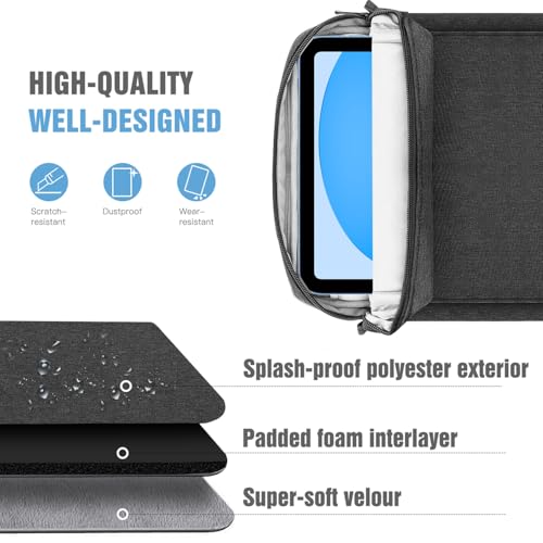 TiMOVO 9-11" Tablet Sleeve Bag Carrying Case with Strap, Black & Grey | Fits iPad A16 11", Pad Air 11/5th & 4th 10.9", 10th Gen/10.2", Galaxy Tab A11 Plus, Multi-Pocket, Handle, Padded Protection - color: Ab-Black & Grey, size: 9-11