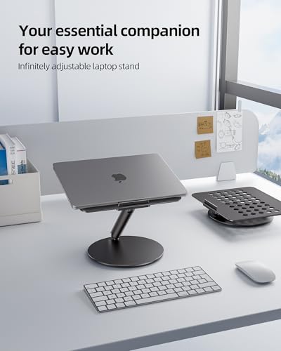 LULULOOK Laptop Stand for Desk, Full Aluminum Computer Stand, 360 Rotating Adjustable Laptop Riser, Foldable MacBook Holder Compatible with MacBook Pro/Air, Dell, HP, and 10-17inch Laptops (Black)