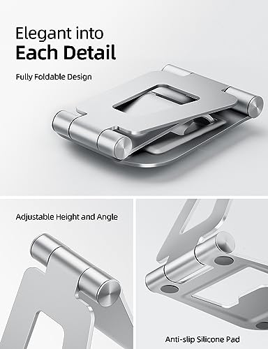 Nulaxy Dual Adjustable Foldable iPad Stand, Full Aluminum, Silver | Desktop Tablet Holder, Tablet Accessories for Office Kindle Compatible with All Mobile Devices, Ipads and Phones - color: B-Silver
