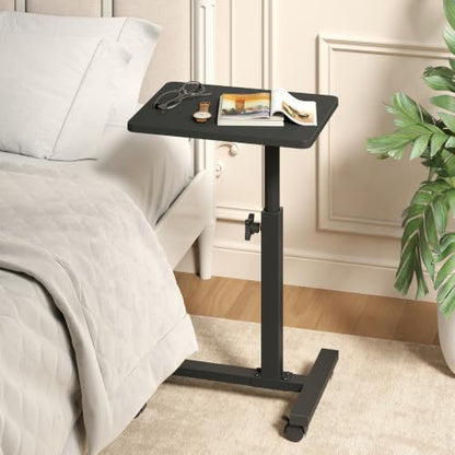 TUTOTAK C Table End Table Adjustable Height, TV Tray Table for Small Spaces | 360°Swivel casters, Slide Under Couch Side Table, Sofa Bedside Table for Living Room, Bedroom, Black TB01BK099 - color: Black