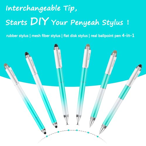 Penyeah Capacitive Stylus Pen 4-in-1, Rubber+Mesh+Disc+Ballpoint-Dream Blue | Grab & Use, Universal Stylus Pen for iPad/iPhone/Android Phone & Tablets/Samsung/Fire/Nintendo Switch & More Device - color: gradient blue
