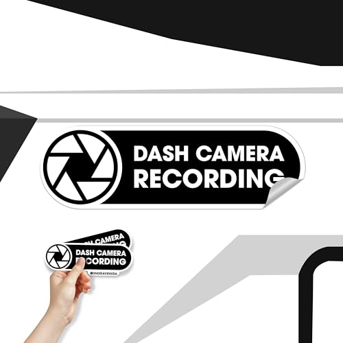 Dash Camera Recording in Car Sticker | Dash Cam Vinyl Sticker Sign | in Car Camera Recording | 2 Pack Car Window Small Sticker | Black Glossy 8x2.5 Inches Waterproof Sticker (Large) - size: Large
