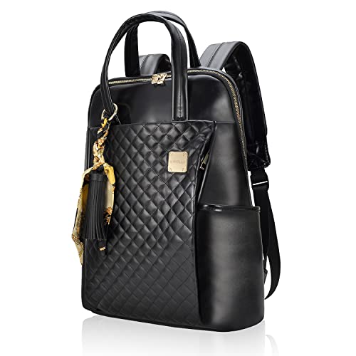 Kamlui Laptop Backpack for Women Slim Travel - Laptop Bag Computer Case Fit up to 15.6-inch Notebook Lightweight Medium Size Purse for Work Bookbag Business Fashion Stylish PU Leather Black - color: Black239pu