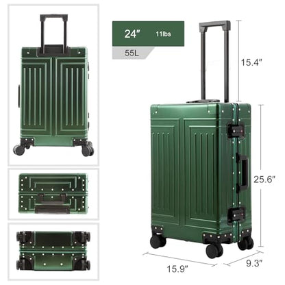 All Aluminum Magnesium 24inch Luggage，Cut from Whole Aluminum Sheet，（3rd Generation Metal zipperless suitcase ） (green, 24inch) - color: green, size: 24 inch