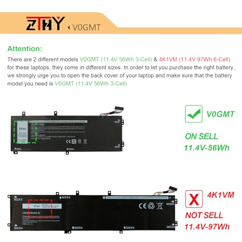 V0GMT 56Wh Laptop Battery Replacement for Dell G7 17 7700 Gaming Vostro 15 | 7500 7590 XPS 7590 9560 9570 Ins 7501 7590 7591 Precision 5520 5530 5540 Mobile Workstation TJDRR 0NYD3W 0NCC3D 0V0GMT 11.4V - size: 9.06*3.43*0.28 inch V0GMT