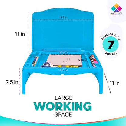 MAVOCRAFT Foldable Kids Lap Tray with Storage - Portable Lap Desk Kids & Adults - Kids Lap Desk for Breakfast in Bed, Serving Tray, Car Desk & Gaming (Blue) - color: Blue