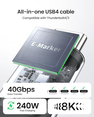 Silkland USB 4 for Thunderbolt 4 Cable 1FT, 40Gbps Data Transfer, 240W PD 3.1 Fast Charging, 8K/5K@60Hz, Short USB C Data Cable, Compatible for SSD, MacBook, iPhone 17/16, Docking, Hub - size: 1FT