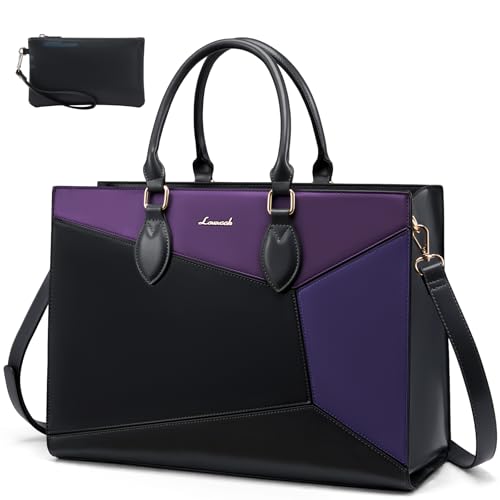 LOVEVOOK Laptop Tote Bag for Women Work Travel, Stylish Teacher Bag Purse Computer Bag, Nurse Bags Briefcase Business Handbag - color: Black - Purple - Blue(leather), size: 15.6 Inch