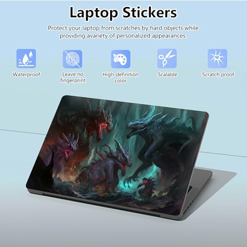 Universal Laptop Skin Sticker with 2 Wrist Pad Skins, Waterproof Scratch Resistant Vinyl Laptop Cover Decal, Cut to Fit for 11–15.6 Inch MacBook HP Dell Lenovo, Fierce Dragon - color: Fierce Dragon