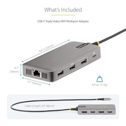 StarTech USB-C Triple 4K HDMI DP Docking Station, 100W Laptop Charging, GbE | Up to 85W host charging, 2ft 60cm cable, WoL, MAC address passthrough, Wi-Fi auto switch, Mixed-fleet rollout - style: Triple monitor