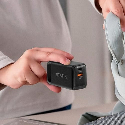 STATIK Fast-Charging GaN Power Adapter - 48W Dual USB C & USB - Foldable Compact Charger for iPhone, iPad, Samsung, Pixel - Smart Overheat Protection - Cable Not Included - size: ['48W']