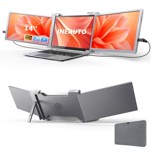 14” 1080P FHD Laptop Screen Extender, Portable Monitor for Laptop, Compatible 14"-17" with USB-C/HDMI Port, Plug and Play for Mac/Windows/Android, Ideal for Multiple Tasks - color: Grey, size: 14''
