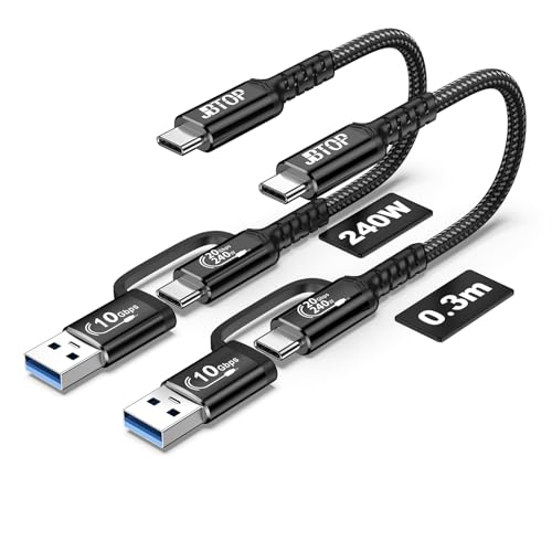 Android Auto USB A to C Cable 1ft [2Pack],240W Short USB c to c Cord | USB C 3.1 Gen 2 Fast Charging cable,20Gbps Data Transfer USB CarPlay Cable, Compatible with iPhone 16/17, Galaxy, Pixel - color: Black, size: 1ft,1ft