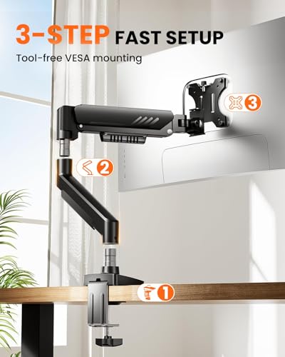 ErGear Single Monitor Arm, Fully Adjustable Monitor Mount for 13–34 Inch Screens, Fast Install Computer Monitor Stand with Tool-Free VESA Mount, Cable Management, Holds 19.8 lbs, Max VESA 100x100mm - size: 13"-34", style: Single Arm