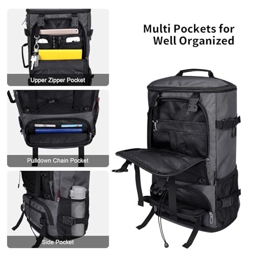 WITZMAN Travel Backpack for Men Convertible Large Carry on Bag | Large Nylon Laptop Backpack Fits 17 Inch, Airline Approved, Shoe Compartment, For Weekend Trips, Daily, B689 Silvery Grey