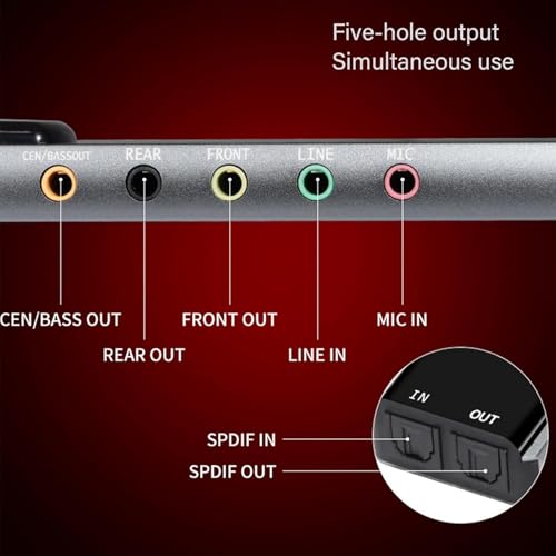 7.1 USB Surround Sound Card, External Sound Card for PC Laptop with SPDIF Digital High Resolution Audio, for Gaming Movies Music
