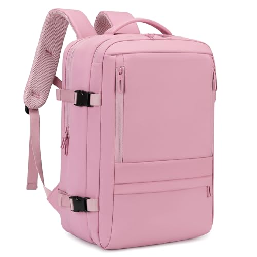 Travel Backpack for Women | Expandable Carry On Backpack with 17.3 Inch Laptop Compartment - Personal Item Travel Bags for Women Nurse Work Bag for Traveling Weekender Business College - Pink - color: Pink