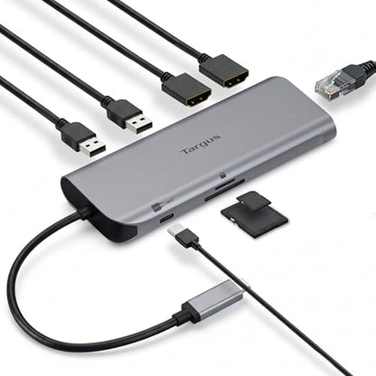 Targus Dual Video Mobile Dock with 140W EPR Power Pass-Through, Dual HDMI 4K@60Hz, USB-C & USB-A 10Gbps, SD/microSD Reader, Gigabit Ethernet, EcoSmart Design DOCK403GL