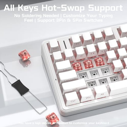 Aula F99 Pro Wireless Silent Mechanical Keyboard with Knob,Tri-Mode 2.4GHz/BT5.0/USB-C Hot Swappable,Pre-lubed Linear Switches RGB Backlit,Gasket Mounted,White PC Gaming Keyboard for Win/Mac - color: White