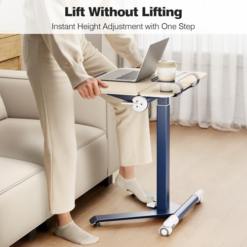 ROMOON Portable Standing Desk with Wheels, Height Adjustable Mobile Desk | Rolling Laptop Cart with Tilt Top, Storage, 24" Sit-Stand Computer Table for Home Office, Bedroom, Small Spaces, Oat Yellow - color: Oat Yellow