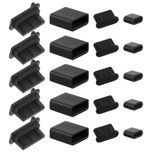 40 Pcs 4 Types USB Cover, Silicone USB Port Cover Dust Plug Mobile Dustproof Plugs for USB-A Female/Male, Type-C Cap Type-C Charging Port Caps, USB-C-Port, Waterproof Protection (Black)
