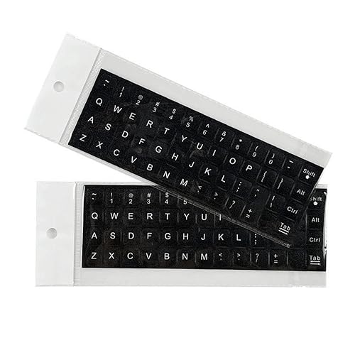 SEIWEI 2PCS Universal English Keyboard Stickers, Matte Replacement English Keyboard Stickers for Laptops, Tablets, and Desktops, Keyboard Alphabet Stickers with Black Font on Silver Background