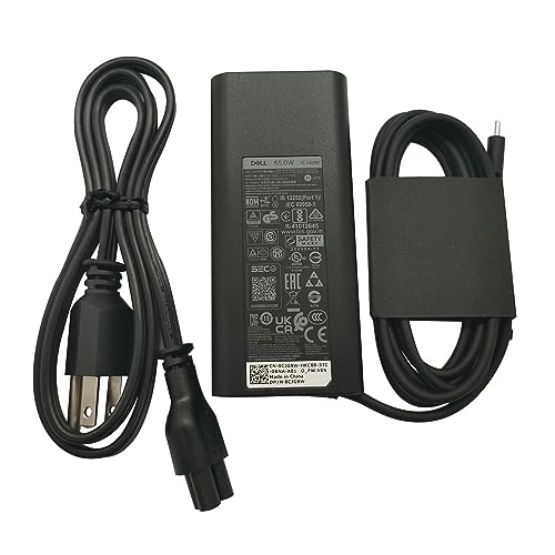 Dell Laptop Charger 65W USB-C,AC Adapter with Power Cord Cable,LA65NM190, HA65NM190, DA65NM190, HKA65NM200, Black