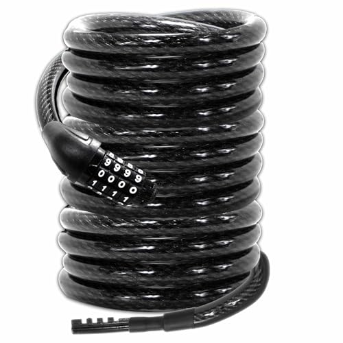 Lumintrail Long Coiled Bike Cable Lock 3/8 Inch 10ft (4, 6, 10, 15, 30ft), Weatherproof Locks for Kayak, Bike, Scooter, Outdoor Equipment, Resettable Combination Lock Anti Theft Protection - size: 10-FT