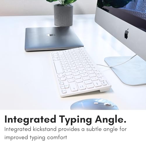 Macally USB Wired Keyboard for Mac and Windows PC - Plug and Play Apple Keyboard with 78 Scissor Switch Keys and 13 Shortcut Keys - Compact & Small that Saves Spaces and Looks Great - White - color: White