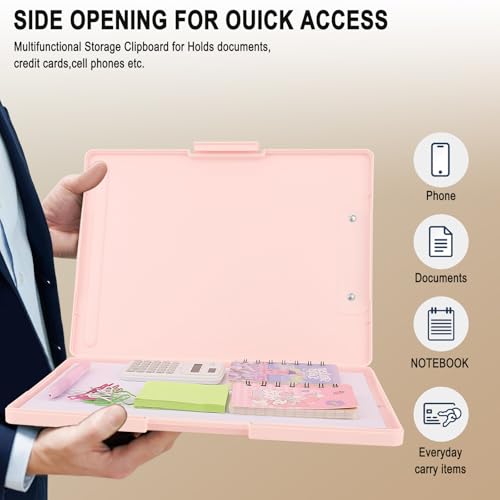 SFLHHDM Clipboards with Storage, Storage Clipboard with Low Profile Clip, A4 Binder Clipboard Folder, Waterproof Nursing Clipboard, Smooth Writing Clip Board Office Supplies (Side Opening-Pink) - color: Side Opening-pink