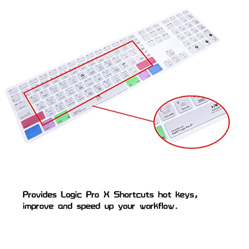 HRH for iMac G6 MB110LL/B MB110LL/A A1243 Keyboard with Numeric Keypad NumberPad Print:Logic Pro X Functional Shortcuts Hot Keys Design Silicone Keyboard Skin Cover [US/EU Layout] - color: Z-Logic Pro X