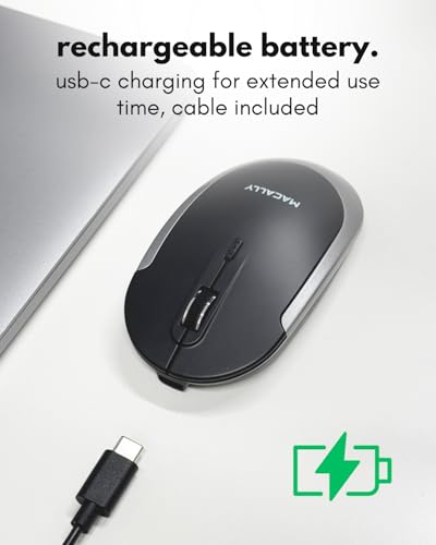 Macally Wireless Bluetooth Mouse for Mac, MacBook Pro/Air, iPad, Laptop, and PC - Quiet Click and Comfortable Apple Wireless Mouse - Rechargeable - Space Gray - color: Space Gray