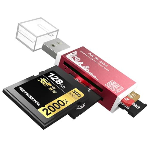 Micro SD Card Reader, 4-in-1 SD Card Reader to USB Adapter, Memory Card Reader for MS Duo/Pro, M2 Card, SDXC, SDHC, MMC, RS-MMC, Micro SDXC, Micro SDHC and TF Card (1Pack Red) - color: Red, size: 1Pack