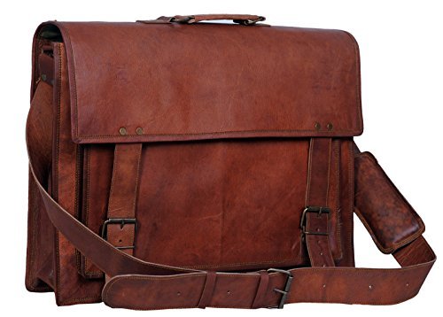 Komal's Passion Leather Briefcase for Men and Women 18 inch Handmade Leather Messenger Bag for Laptop Best Computer Satchel Distressed Bag (Single Pocket) - color: Single Pocket