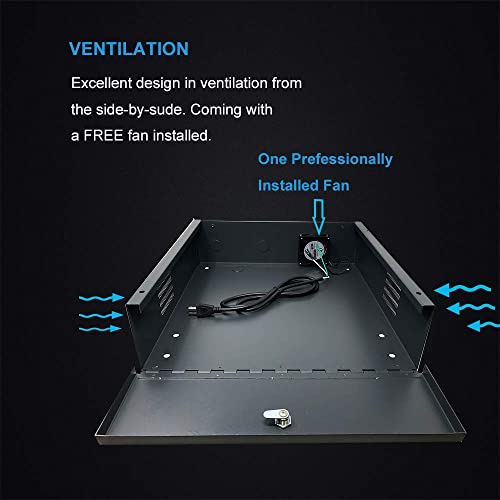 Heavy Duty 16 Gauge DVR Security Lockbox with Fan (Black 18'' X 17.9'' X 4.96')