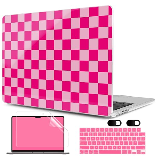 MEEgoodo Case for MacBook Pro 16 inch 2026 2024 2023 2021,Laptop Shell Compatible with M5 M4 M3 M2 M1 Pro/Max Chip,Fit Model A3429/A3428/A3403/A3186/A2991/A2780/A2485,Rose&Light Pink Checkerboard - color: Rose&Light Pink Checkerboard