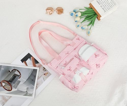 Phaoullzon Kawaii Messenger Bag Cute Purse Girls/Teens Crossbody Tote for Work - color: Bow Pink, style: Large(can Fit 14" Laptop)