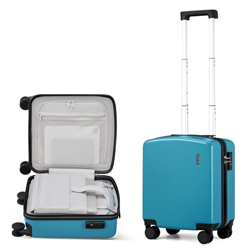 Hanke 16 Inch Underseat Small Carry On Luggage, Hard Shell with TSA Lock | PC Hard Shell, 14" Padded Laptop Pocket, Multi-Compartment, 8 Spinner Wheels, Lightweight, Short Trip - color: Caribbean Blue, size: 16 Inch