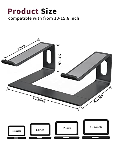 ALASHI Laptop Stand for Desk, Aluminum Computer Riser, Ergonomic Notebook Holder, Detachable Metal Laptops Elevator, PC Cooling Mount Support 10 to 15.6 Inches Notebook, Black - color: A-Black